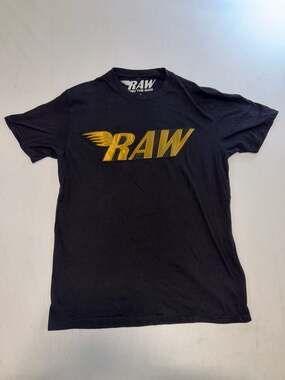 Rawyalty RAW Gold Chenille Patch Black Graphic T-Shirt Size L